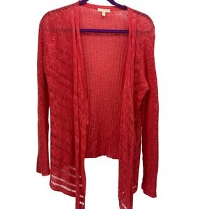 Eileen Fisher Coral Linen Cotton‎ Knit Open Front Cardigan Sweater S